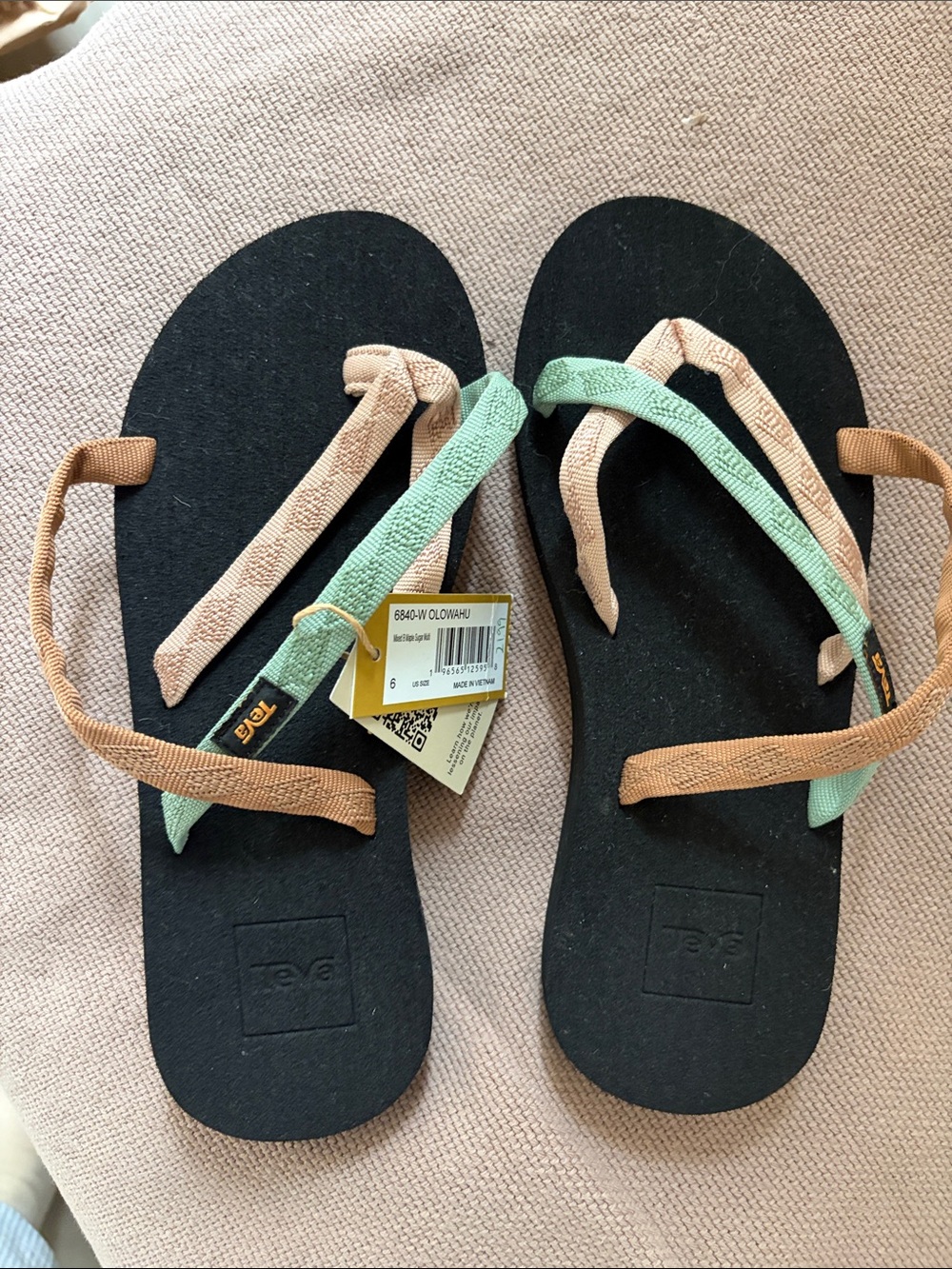 Teva Black Sandals with Mint Green and Tan Straps
